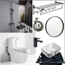 Combo bộ nhà tắm cao cấp trắng chỉ đen 049