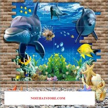 Gạch tranh 3D Cá heo có viền