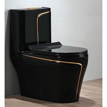 Bồn cầu khối cao cấp đen kẻ viền vàng