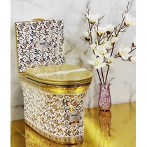 Bồn cầu khối cao cấp hoa văn nắp vàng