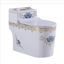 Bồn cầu khối cao cấp hoa văn vàng xanh