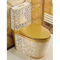 Bồn cầu khối cao cấp hoa văn vàng
