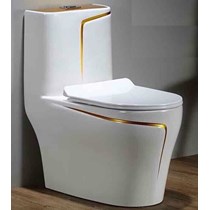 Bồn cầu khối cao cấp trắng viền vàng