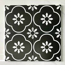 Gạch bông men 20x20 đen bông trắng