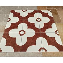 Gạch bông men 20x20 đỏ đô trắng