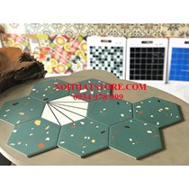 Gạch lục giác xanh vân đá đa màu