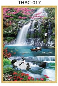 Gạch tranh 3D phong thủy thác nước 017