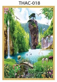 Gạch tranh 3D phong thủy thác nước 018