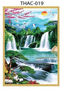 Gạch tranh 3D phong thủy thác nước 019