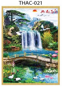 Gạch tranh 3D phong thủy thác nước 021