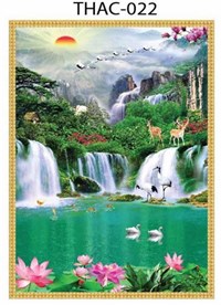Gạch tranh 3D phong thủy thác nước 022
