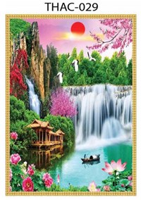 Gạch tranh 3D phong thủy thác nước 029