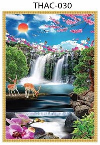Gạch tranh 3D phong thủy thác nước 030