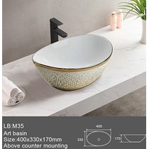 Lavabo đặt bàn hình Oval viền mạ vàng