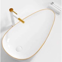 Lavabo đặt bàn trắng viền vàng